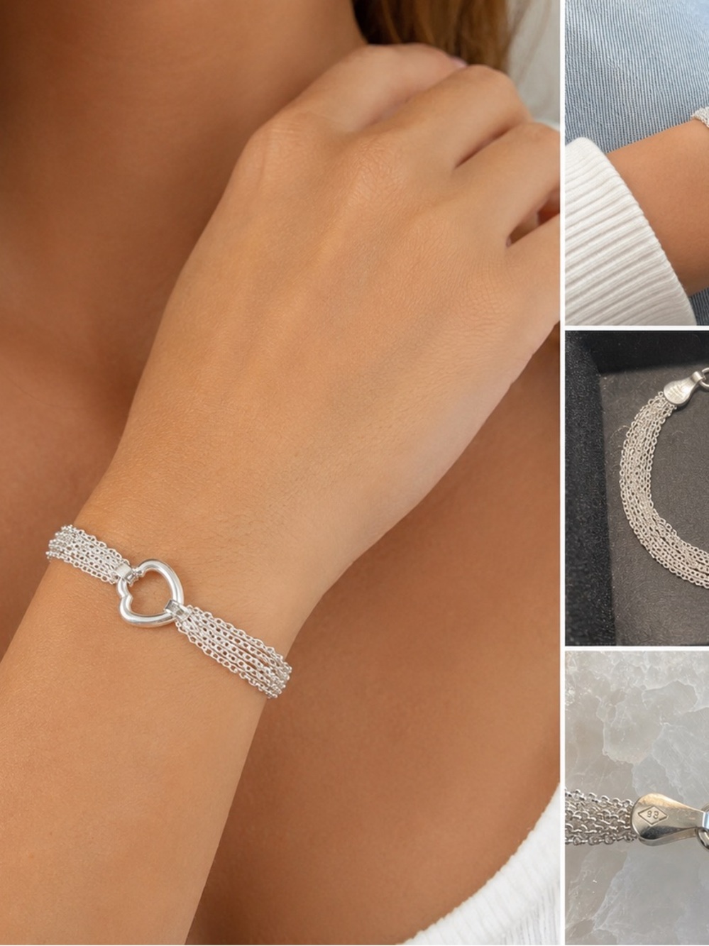 Sterling Silver Multi-Chain Heart Bracelet - Made in Italy (Tiffany’s design)